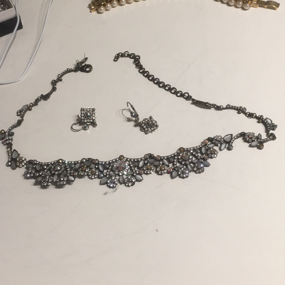 Beaded and crystal necklace set with earrings